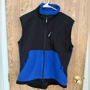 REI Women's Medium Zip Front Sports Vest Black w Blue Fleece Pockets w Zippers L